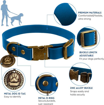 Wisedog Waterproof Dog Collar and Leash Set, S, Blue | Adjustable Puppy Collar, Cute Tag, 4FT Dog Leash, Includes Poop Bag, For Small Medium Large Dogs