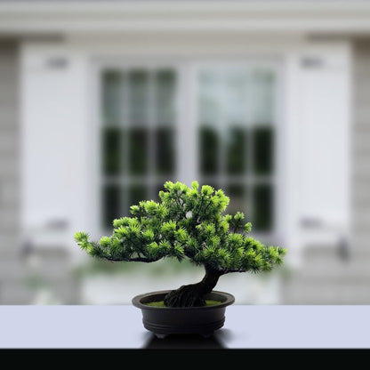 Small Fake Plants Desk Decor Artificial Bonsai with Pot, 9.5" Tall, Green