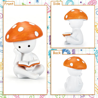 zimiliz Mushroom Thinker Statue for Bookshelf Decor,Mushroom Figurines for Office Desk Shelf Home Living Room Table Book Decorations Aesthetic,Whimsical Decor Gifts for Book Lovers (White)