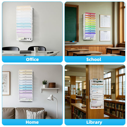 Marbrasse Wall File Holder 11-Tier Hanging Wall File Organizer, for Papers, Files Clipboard & Magazine Organizer, Wall Mount File Holder Great for Office Home (White)