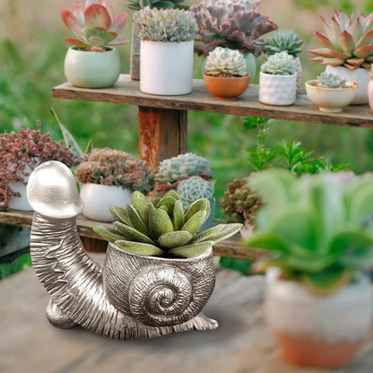 Qywwss Snail Planter, Unique Flower Pot for Succulent Plants, Retro Indoor & Outdoor Plants Garden Decoration Mini Resin Turtle Statue Fun Planter (Bend)