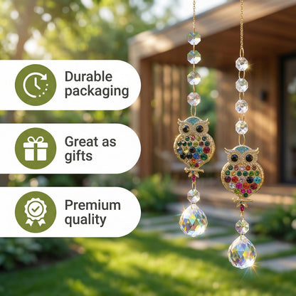 2Pcs Rhinestones Owl Crystal Suncatcher for Windows Hanging, 15.7In Prism Sun Catcher with Chain and Hook,Rainbow Maker for Home Garden Ceiling,Christmas Birthday Wedding Party Owl Gifts