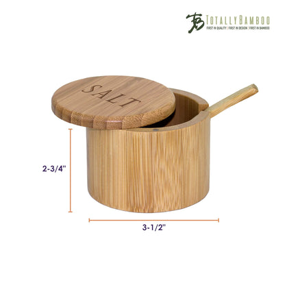 Totally Bamboo Salt Cellar Bamboo Storage Box with Magnetic Swivel Lid, 6 Ounce Capacity, Engraving on Lid, Includes Salt Spoon