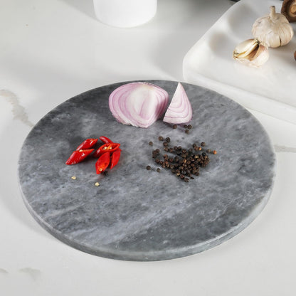 Koville Brazilian Natural Marble Cutting Board for Kitchen, 11inch Round Hand Crafted Marble Slab for Cheese, Charcuterie, Pastry Board - Wedding Gift, House Warming Gift(Rhino Grey)