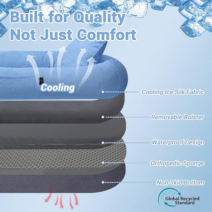 WROS Cooling Human Dog Bed for Summer, Breathable Washable Floor Lounger for People & Pets, 65"x36"x11", Ocean Blue, Pet Bed for Hot Weather Relaxing