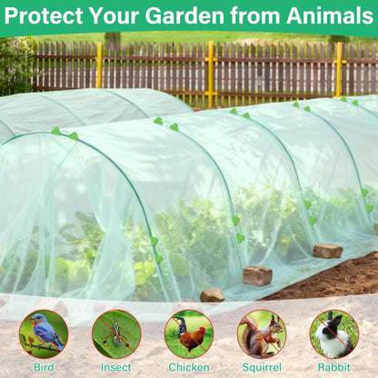 Sunwinx Garden Mesh Netting Kit for Raised Beds, 10x33FT Ultra Fine Mesh Netting& 6 Sets 8FT Fiberglass Garden Hoops, Insect Netting Row Cover, Pest Barrier Protection for Vegetable Fruits Flowers