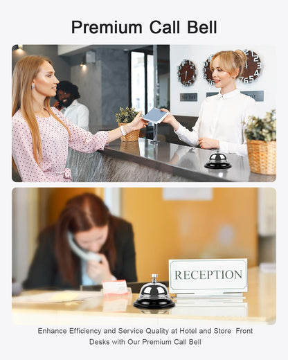 Bell for Desk – Loud & Clear Call Bell with Matte Anti-Rust Steel, Small 3.35" Footprint, Durable Design for Office, Reception, Classroom, and Hotel Use