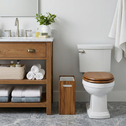 Coeusy 3 Gallon Wooden Trash Can with Liner,Small Solid Wood Bathroom Trash Can,Narrow Garbage Can,Decorative Waste Basket for Bathroom,Bedroom,Office
