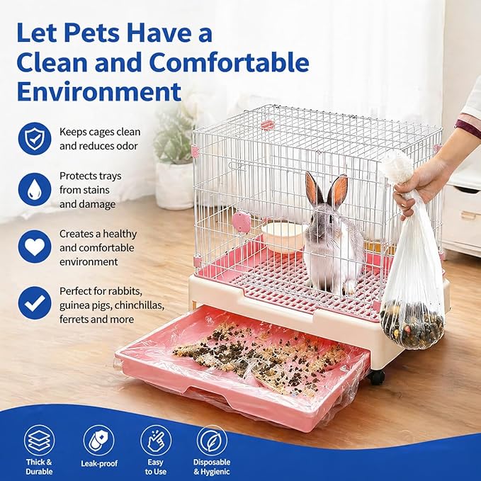 Disposable Small Animal Cage Liners, Plastic Liners Can Cover 37x19, 34x22 30x20 Inches, Suitable For Rabbits, Birds, Guinea Pigs, Chinchillas (30)