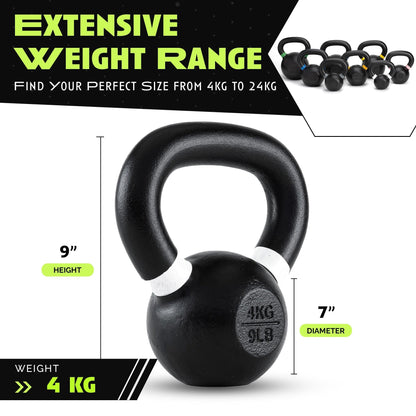 Rage Fitness Single Cast Iron Kettlebell | Powder Coated - Wide Handle Weights for Core & Glute Workouts; Swings, Squats, Deadlifts; Strength, Endurance & Flexibility for Men & Women
