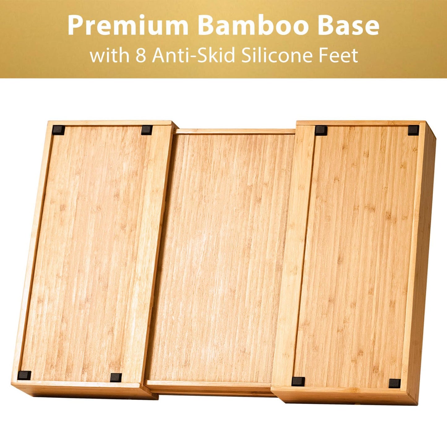 Umilife Bamboo Kitchen Drawer Organizer, 13 Inch Silverware Utensil Tray Holder, Extra Deep Grooved Drawer Divider, 7 Slots Total Bamboo Wood Caddy for Flatware Cutlery Knives, Forks, Spoons