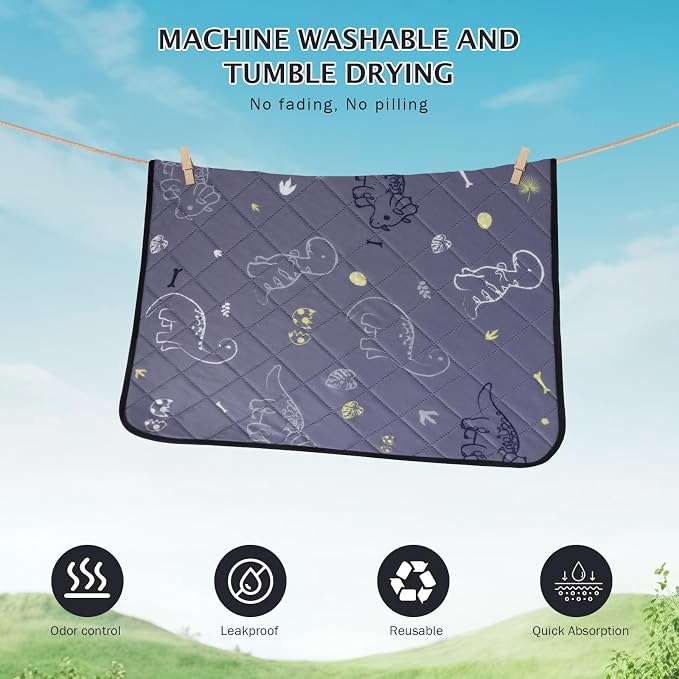 IEUUMLER Washable Pee Pads for Dogs, 2 Pack Non-Slip & Waterproof Whelping Pad, Reusable Puppy Potty Training With Fast Absorbent for Playpen EU007 (Gray Dinosaur, 31"X36"-2pcs)