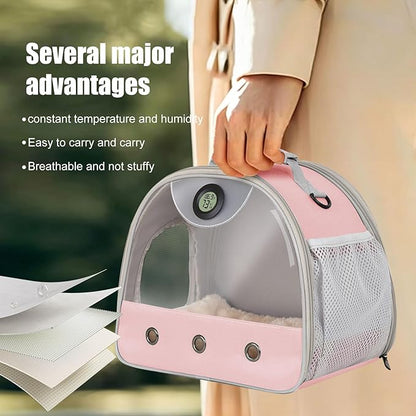 Bearded Dragon Carrier, Reptile Travel Bag with Built-in Thermometer Hygrometer, Breathable Small Animal Carrier with Clear View Window, Portable Lizard Habitat for Ball Python