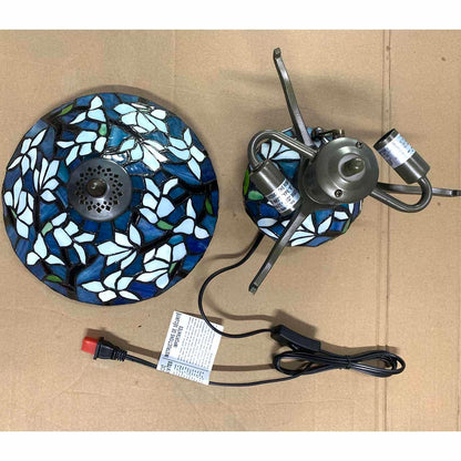 Bieye L10905 Tiffany Style Stained Glass Mushroom-Shaped Double Lit Table Lamp for Home Decor (10-inch, White Magnolia)