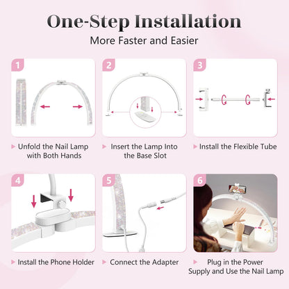 Yokilly Half Moon Desk Lamp with Phone Holder, 29in, Large, Crystal Diamond, 3 Color Modes, 10 Brightness Levels