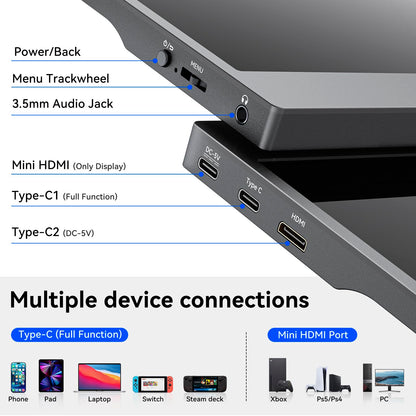 ZefcS 15.6 Inch Portable Monitor FHD 1080P IPS Display with USB C and HDMI Ultra Slim Travel Screen Extender for Laptop and Gaming