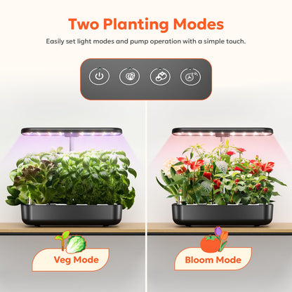 owltron Hydroponics Growing System Kit, 12 Pods Indoor Herb Garden with 24W LED Grow Light Full Spectrum, Planting Height Up to 20", Quiet Water Pump, Indoor Gardening for Gifts, Kitchen, Black