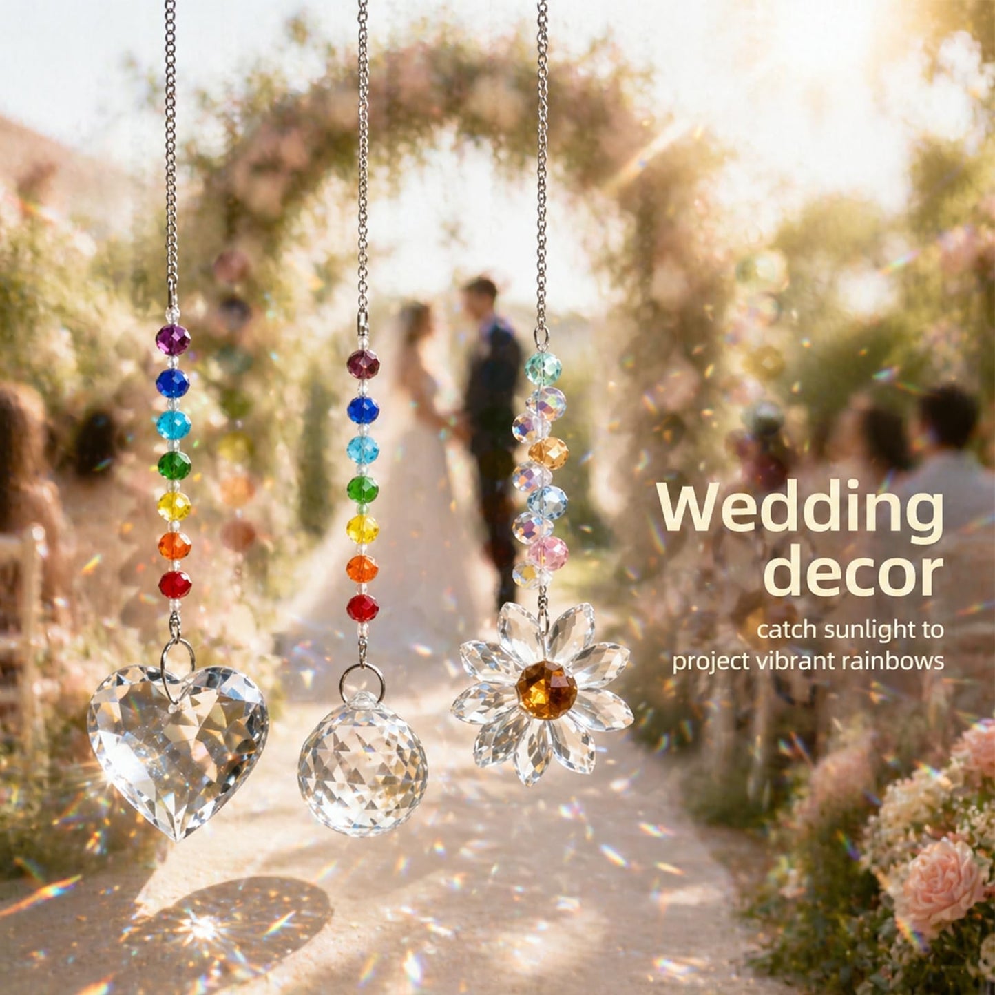 3Pcs Sun Catcher Crystals for Window Hanging, Prism Suncatcher with Chain Pendant Rainbow Maker for Windows Indoor Outdoor Car Mirror Garden Decor Wedding Party Xmas Gift