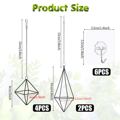 Yuanan 6 PCS Air Plant Hanger, Air Plant Holder Geometric Metal Airplant Holder Hanging Tillandsia with Chains, Home Decor, Balcony Planting and DIY Art for Small Indoor Plants-2 Size