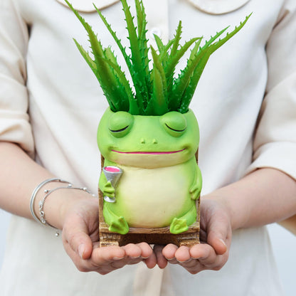Saysmile Unique Frog Plant Pots Indoor, Cute Small Succulent Pots with Drainage Hole, Rocking Chair Planters for Outdoor Indoor Plants, Resin Flower Pot for String of Pearls, Gift Ideas for Mother