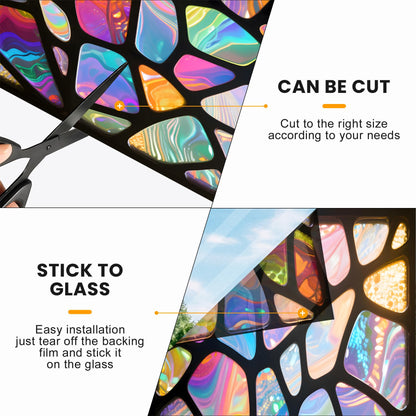 AOHMPT Stained Glass Window Privacy Film: Non-Adhesive Sun and Landscape Mosaic Design, Removable Stickers Window Covering for Home Decor (Z1584)