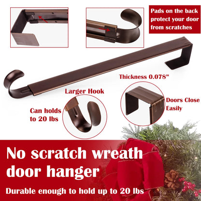 2 Pack Wreath Hanger for Front Door, 20 lbs Christmas Wreath Door Hanger, Non Scratch Over the Door Hooks for Xmas Easter Halloween Fall Wreaths Décor Welcome Sign, Adjustable from 15 to 25 in Hangers