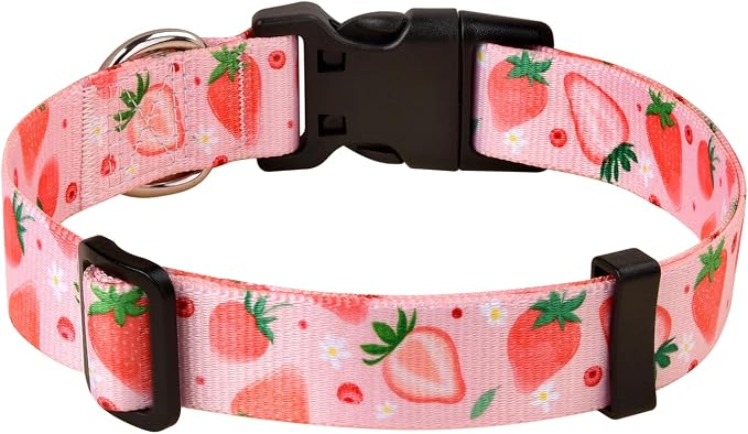 Mihqy Dog Collar with Bohemia Floral Tribal Geometric Patterns - Soft Ethnic Style Collar Adjustable for Small Medium Large Dogs(Strawberry,L)