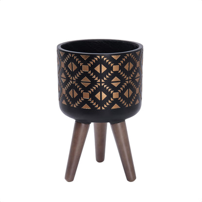 D'vine Dev 8 Inch Planter Pot with Stand, Mid-Century Tall Plant Pot with Legs for Indoor Plants, Small, Bronze/Black, 88-G-A-6