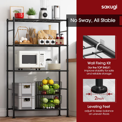 Storage Shelves - 5 Tier Shelf Organizer, Heavy Duty Garage Shelving Unit with Leveling Feet, Stable Metal Shelves Organizer for Pantry, Kitchen and Closet, 33.0" W x 12.6" D x 72.0" H, Black