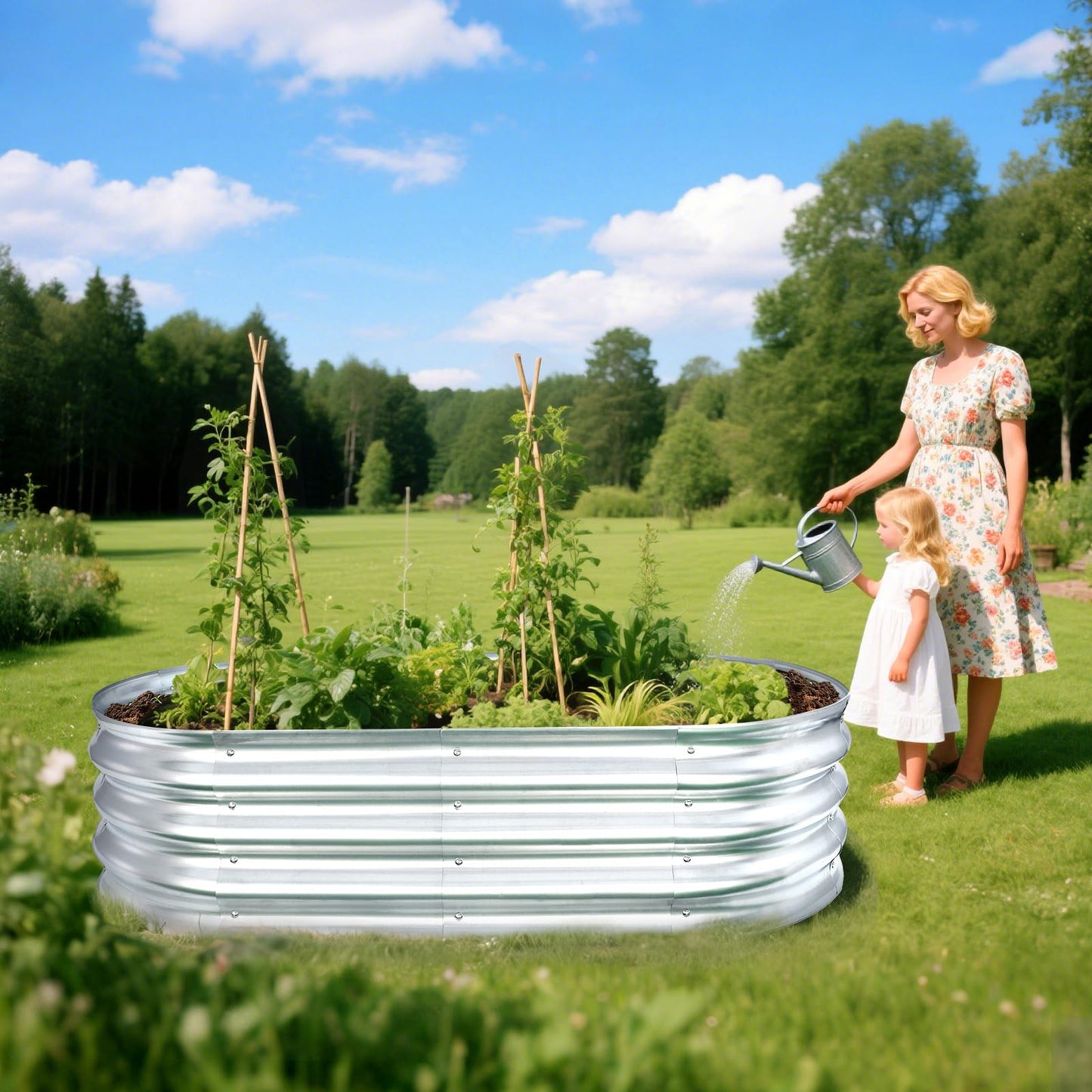 AEIMIJPQ Raised Garden Bed, Galvanized Raised Garden Beds Boxes, Oval Metal Planter Gardening Box for Outdoor Plants Vegetables Flower Herb