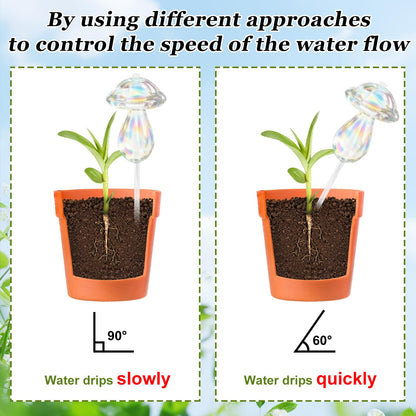 youcoscos 4pcs Plant Watering Globes Self Watering Planter Insert Devices,Glass Watering Bulbs Mushroom Pattern Watering Globes for Indoor Plants Top-Fill Watering Rainbow Colors (Mushroom with Hole)