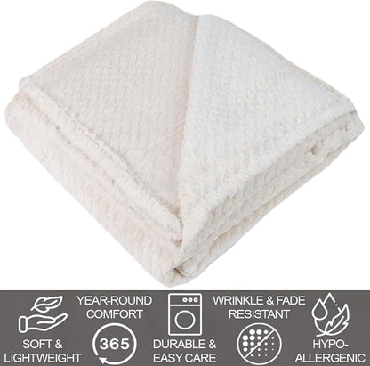 Waffle Knit Textured Throw Blanket Soft for Couch, Sofa, Twin Bed, Kids, Adults, 50” x 60” Chenille Knit Blanket, Boho Throw Blanket for Home Decor 250 GSM (Creamy White)