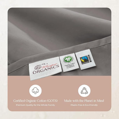 100% Organic Cotton Duvet Cover Queen Size - Naturally Soft Lightweight & Cooling Duvet Cover Set with Decorative Shams - Premium GOTS Certified 300 Thread Count Sateen Weave (Stone, Queen)