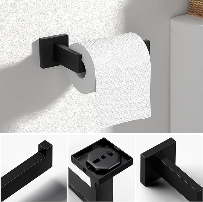 JOPOFI 10 Piece Bathroom Towel Bar Set - Thicken Stainless Steel Bath Towel Holder, 15.7 Inch Towel Racks for Bathroom Wall Mounted, Bathroom Hardware Accessories Set - Matte Black