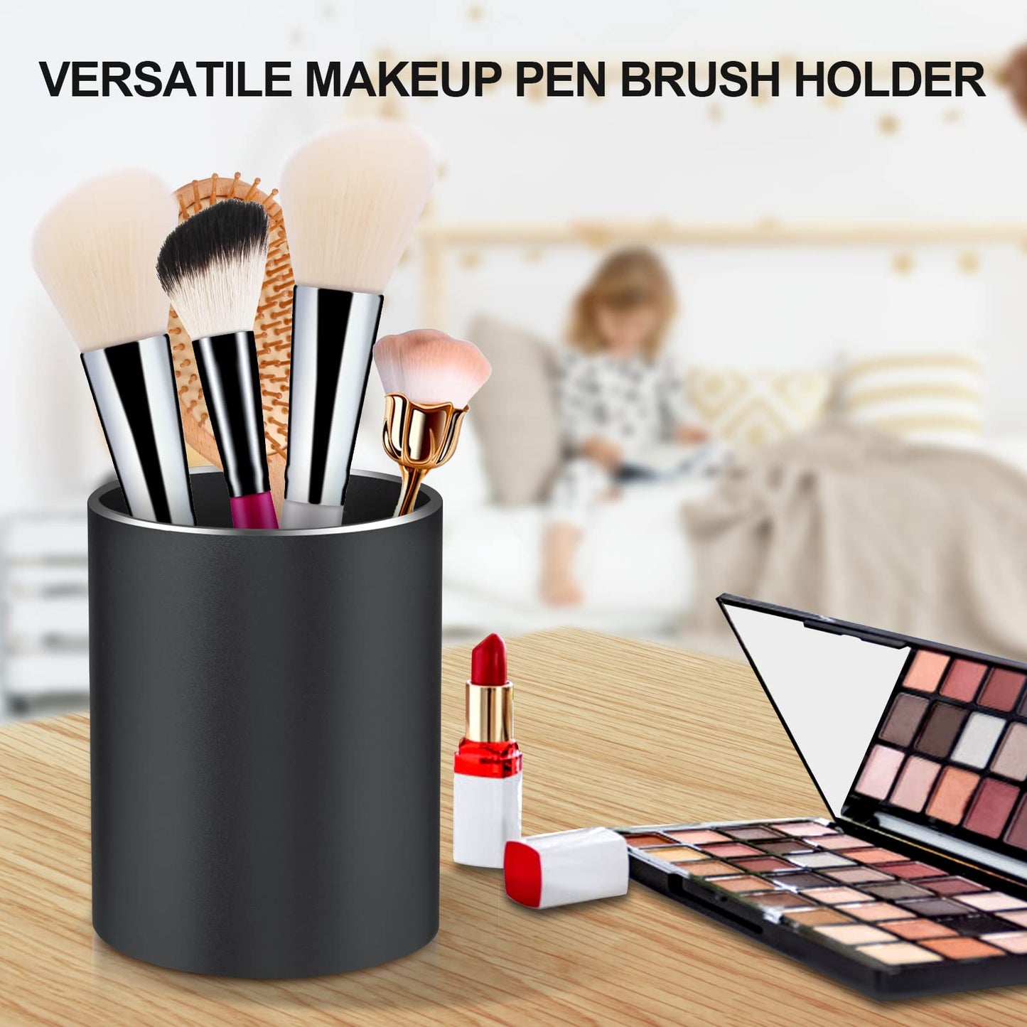 Dopaka Pen Holder Pencil Holder for Desk, Metal desk pen holder, Makeup Brush Holder, pencil cup, pen organizer for desk, for Office, School, Home, and Kids 3.9×3.14inch (Black)