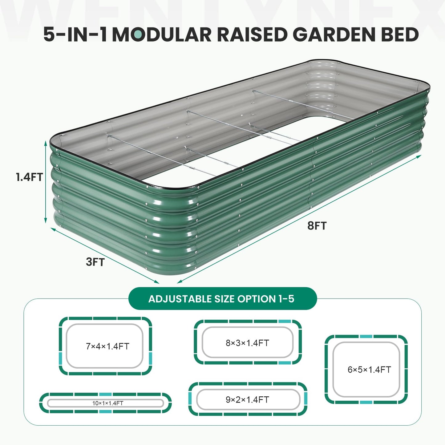 8×3×1.4FT Galvanized Raised Garden Bed Outdoor, Metal Raised Garden Bed Kit, Large Planter Raised Beds, 5 In1 Modular Raised Planter Box Outdoor,Raised Beds for Gardening for Vegetables Flowers Herbs