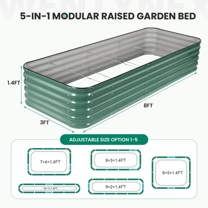 8×3×1.4FT Galvanized Raised Garden Bed Outdoor, Metal Raised Garden Bed Kit, Large Planter Raised Beds, 5 In1 Modular Raised Planter Box Outdoor,Raised Beds for Gardening for Vegetables Flowers Herbs