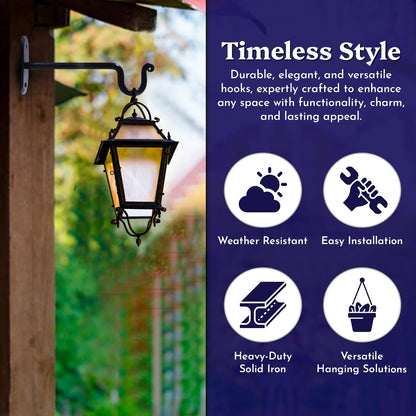 The Metal Magician 2Pc Plant Hangers Outdoor, Indoor, Wrought Iron Metal Hanger Indoor Hook, Heavy Duty Wall Bracket Hooks for Hanging Plants Baskets Lanterns Wind Chimes Black Extended U-Shape