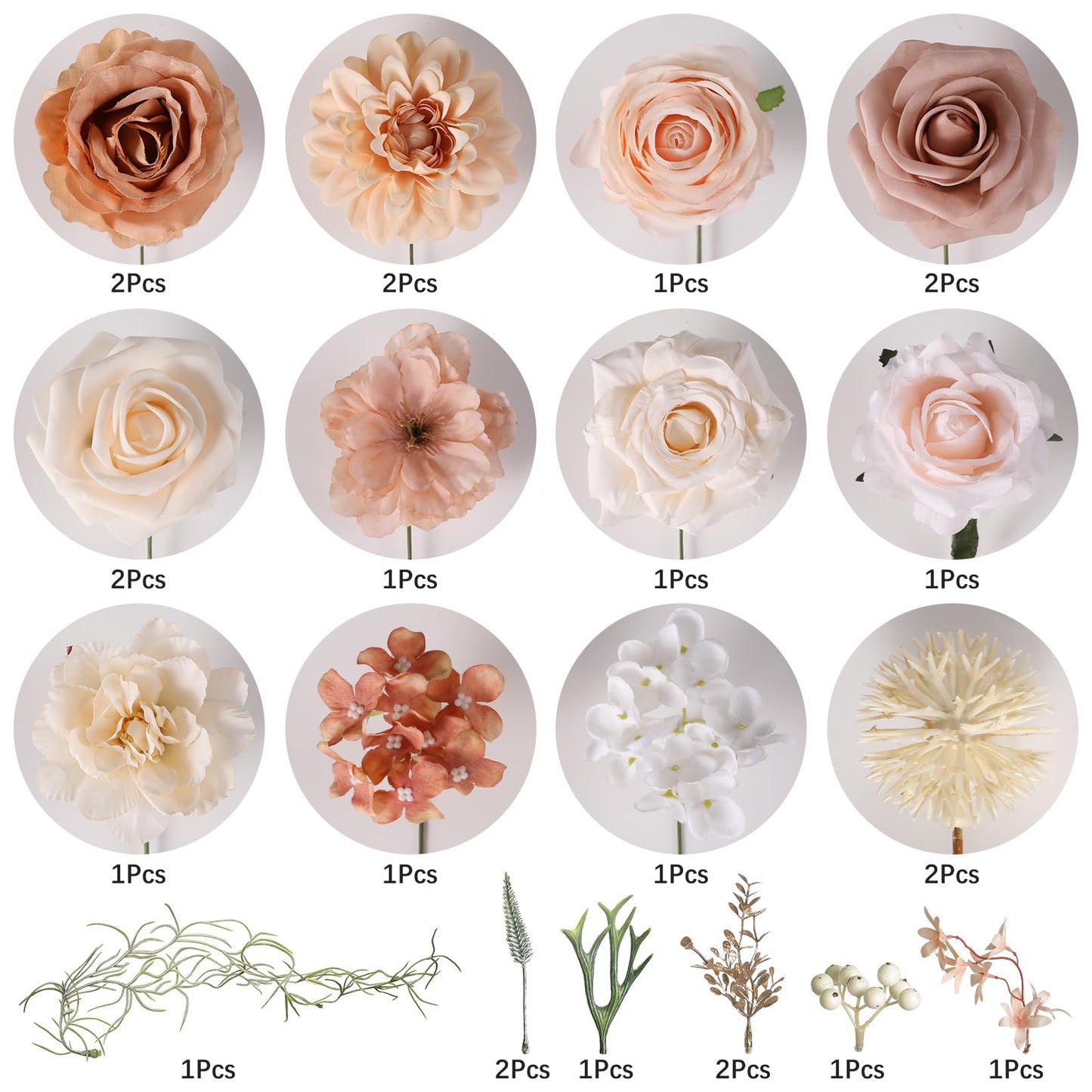 Kisflower Flowers Artificial Combo Cake Flowers Decorations Fake for DIY Wedding Bridal Bouquet Centerpieces Arrangements (Boho Nude)