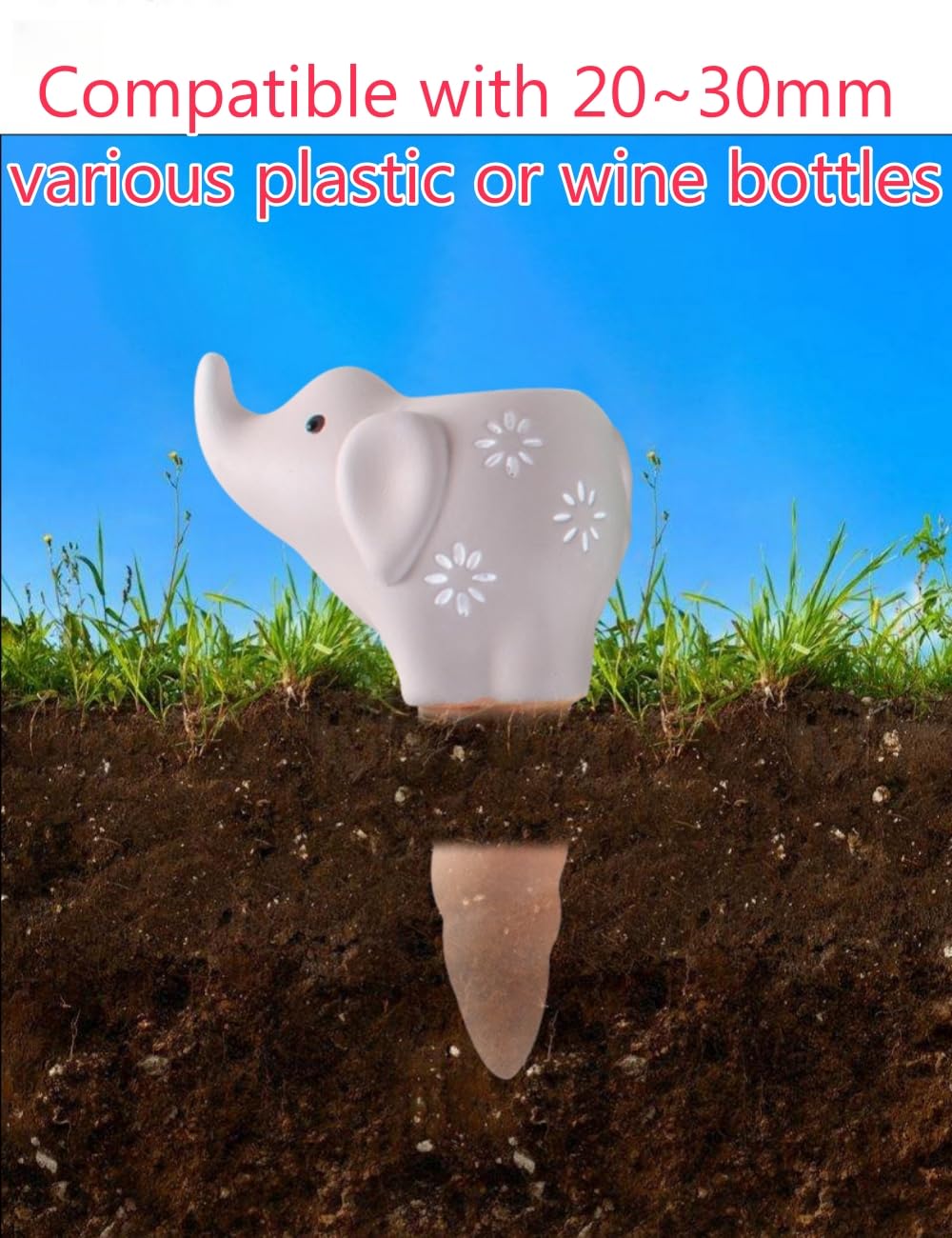 QinSuiKai 4 Pack Elephant Shape Terracotta Watering Spikes, Plant Watering Globes(Up to 7 Days of Watering), Automatic Plant Waterer for Indoor Outdoor Plants