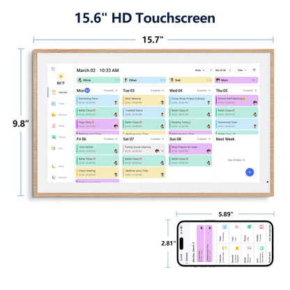 Digital Calendar, 15.6 Inch Wall Planner Electronic Calendar & Chore Chart, Smart Touchscreen Interactive Display for Family Schedules, Great for Organizing Your Routines, Wall & Desk Mountable