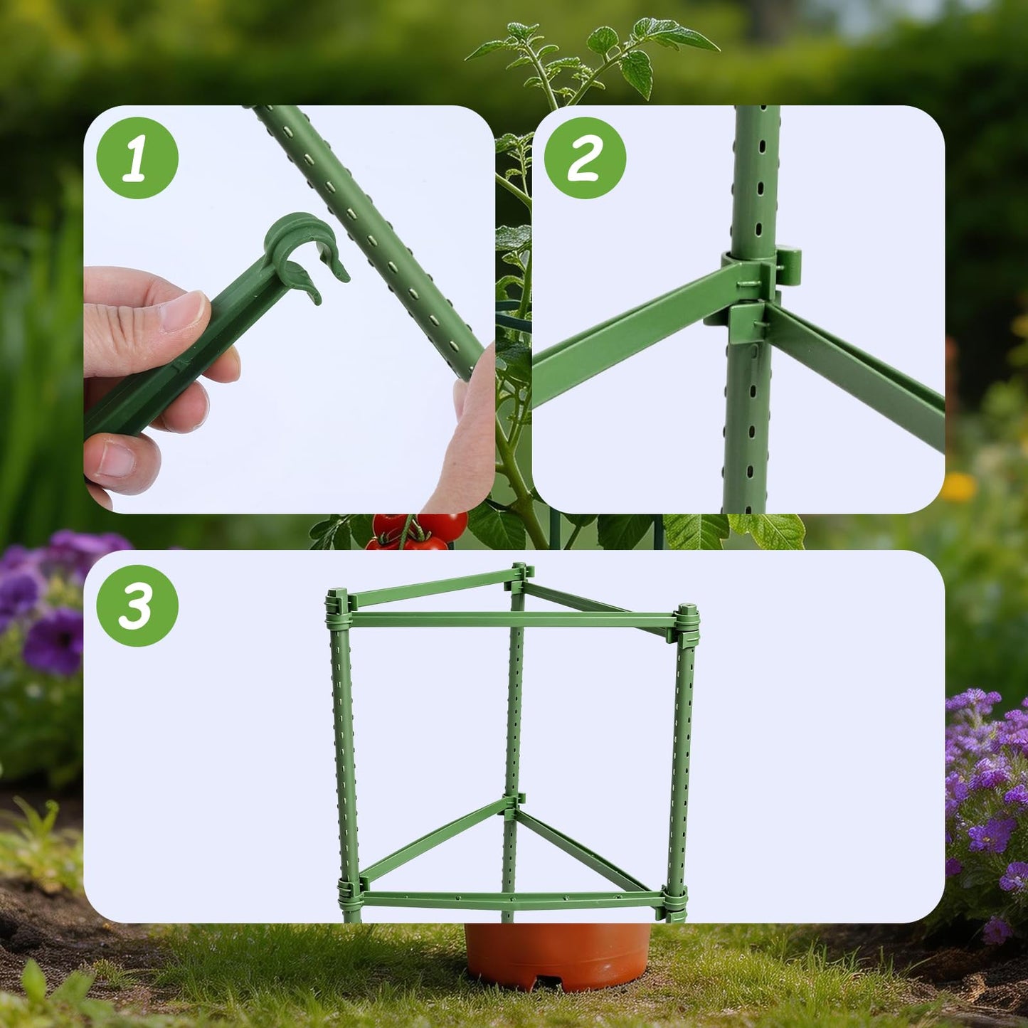 100pcs Garden Stakes Arms for Tomato Cage, Plant Trellis Connectors, Attach 0.43 Inch Dia Tomato Stakes and Plant Stick Supports, 11.8in Plastic Connecting Rod (11mm, No Stake)
