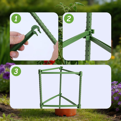 100pcs Garden Stakes Arms for Tomato Cage, Plant Trellis Connectors, Attach 0.43 Inch Dia Tomato Stakes and Plant Stick Supports, 11.8in Plastic Connecting Rod (11mm, No Stake)