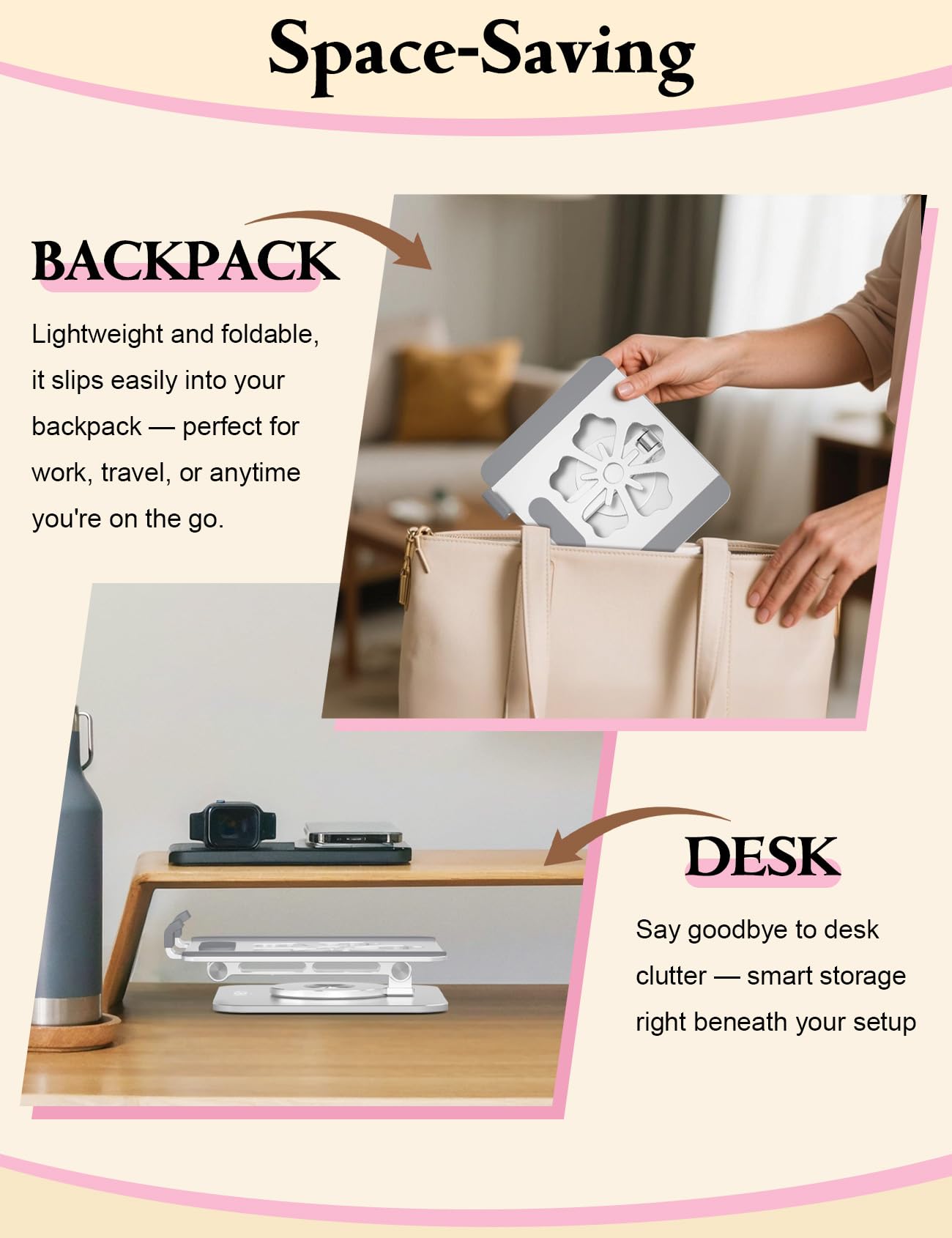 Axbima Rotating Tablet Stand for Desk-Aluminum Office Desk Accessories for Women Moms iPad Gifts Home Office Portable Monitor Stand for iPad, Compatible with iPad Pro, Air, Mini, Kindle 4–12.9",Silver