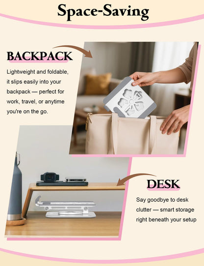 Axbima Rotating Tablet Stand for Desk-Aluminum Office Desk Accessories for Women Moms iPad Gifts Home Office Portable Monitor Stand for iPad, Compatible with iPad Pro, Air, Mini, Kindle 4–12.9",Silver