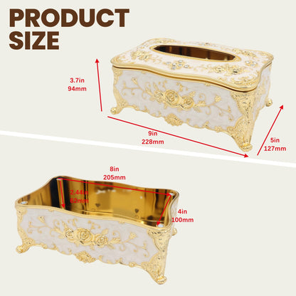 Geesatis Tissue Box Cover Tissue Box Holder Facial Tissue Paper Organizer Luxury Facial Napkin Holder for Home, Gold, 1 Pcs