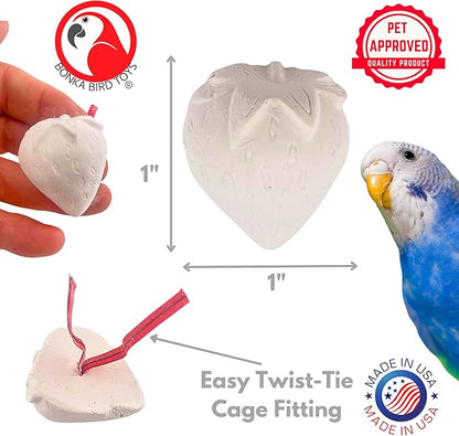 Bonka Bird Toys 1443 Mini Strawberry Calcium Treat 1" x 1" Calcium Block for Small to Medium Birds Parrots Parakeets Cockatiels Lovebirds Canaries Foraging Cage Mineral