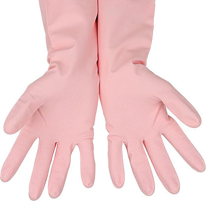 3 Pairs Rubber Cleaning Gloves Latex Free Dishwashing Gloves - 13" Reusable Nitrile Gloves Small, Green+Pink+Red