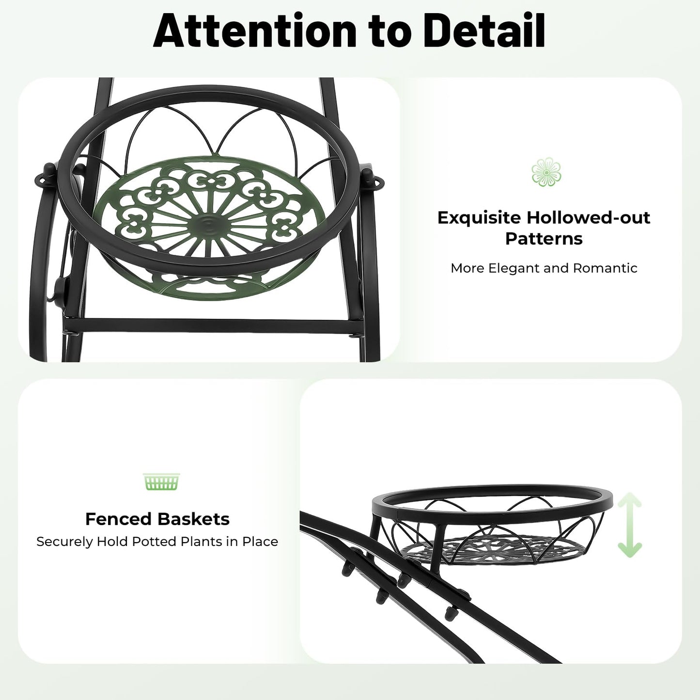 Ginelm 3-Wheeled Plant Stand, 3 Tier Plant Shelf with Baskets, 22 lbs Capacity, Black Modern Bicycle Design Flower Pot Stand for Home, Garden, Porch, for Plant Lovers, Family