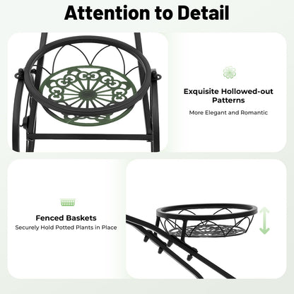 GQWQNIO Metal Bicycle Planter, 3 Tier Tricycle Flower Plant Stand with 3 Decorative Wheels, Garden Decor for Indoor Outdoor Patio Yard (Black)